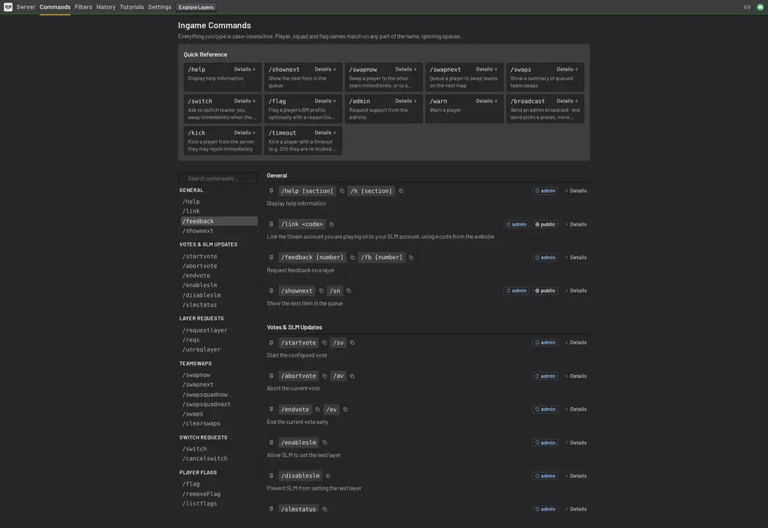 SLM in-game admin command reference