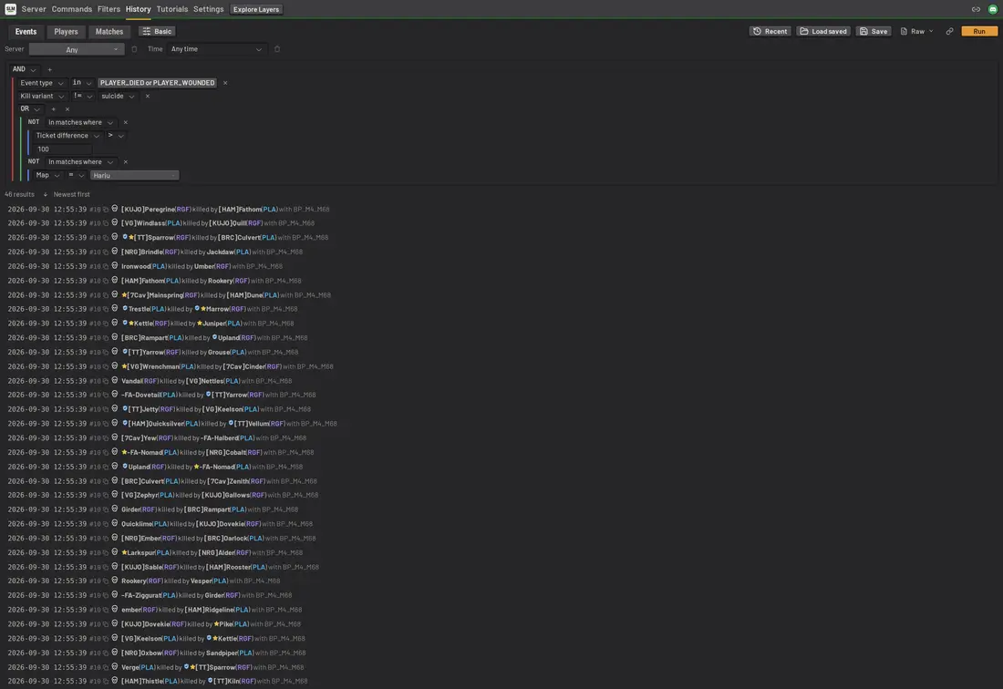 SLM history advanced query editor building a nested query tree with subqueries over matches
