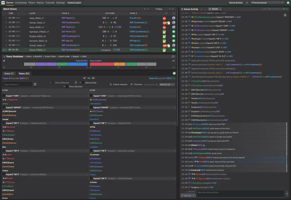 Squad Layer Manager team rosters with bulk player actions